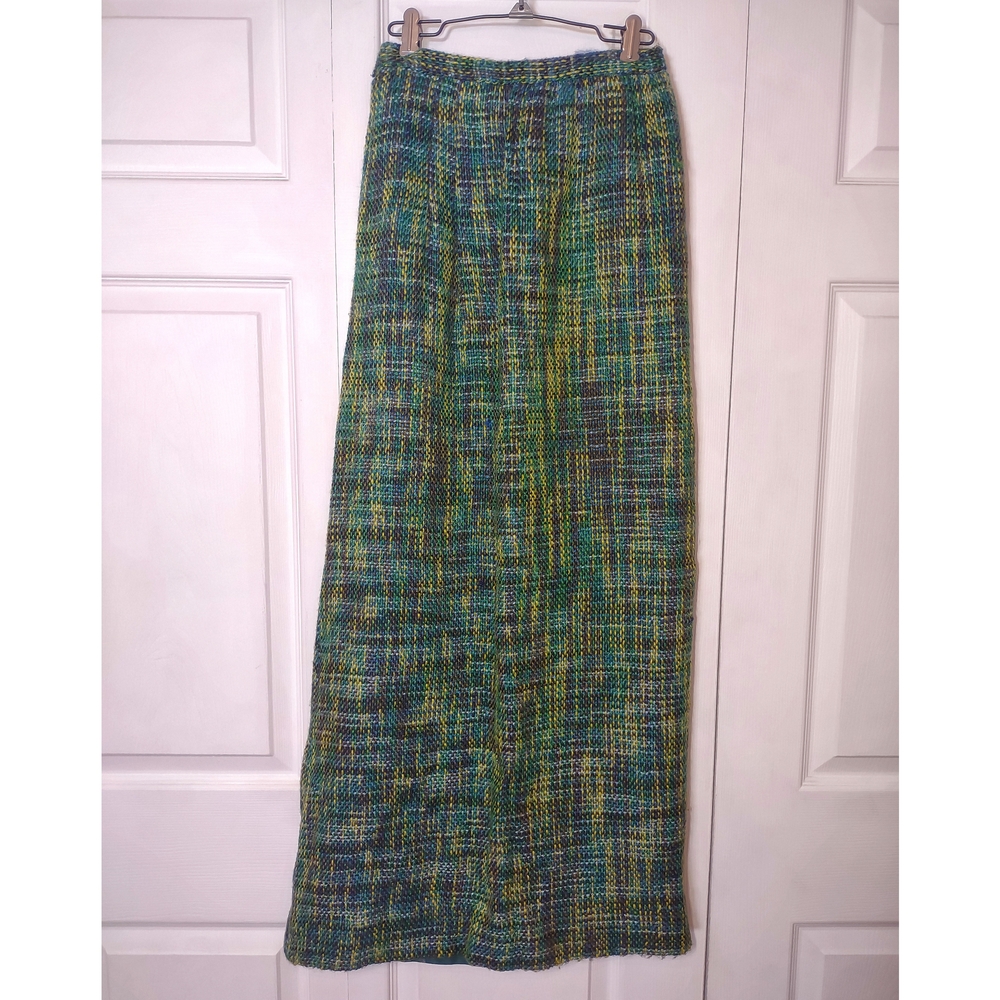 60's Lord & Taylor Vintage Silk Tweed/Lined Mid Century Maxi Skirt| Grn | Size:0